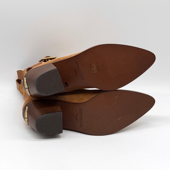 Zadig & Voltaire Tyler Cecilia Boots Women 37 Brown Suede Western Buckle Pointed - Picture 9 of 12
